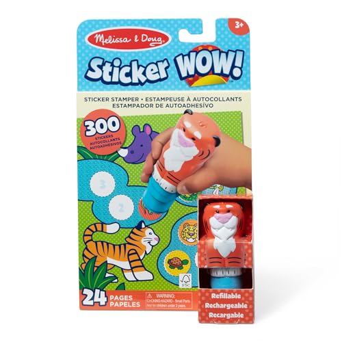 Melissa & Doug Sticker WOW! Aufkleberstempel und Aktivitätenblock mit 24 Seiten, 300 Aufkleber, „Fidget“-Bastelspielzeug Sammlerfigur – Tiger von Melissa & Doug