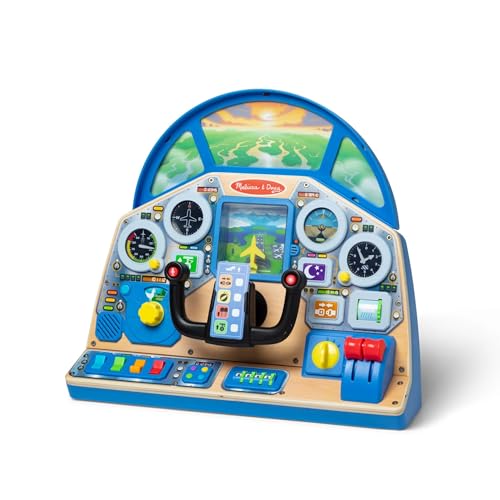 Melissa & Doug 32300 Jet Pilot Interactive Dashboard Interaktives Armaturenbrett für Jetpiloten Holzspielzeug für Jungen und Mädchen ab 3 Jahren, Mehrfarbig/Meereswellen (Ocean Tides), Kids von Melissa & Doug