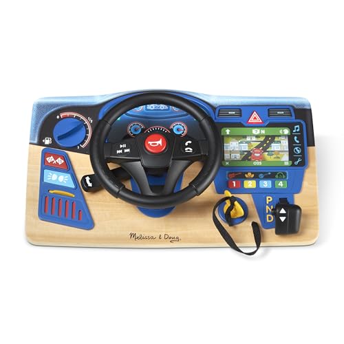 Melissa & Doug Vroom & Zoom Holz-Armaturenbrett für Kinder ab 3 Jahren für das Autofahren-Spielen, mit Holzlenkrad, Licht und Soundeffekten von Melissa & Doug