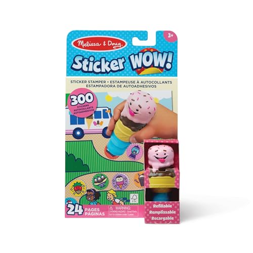 Melissa & Doug Sticker Wow! 24-seitiger Aktivitätenblock und Aufkleberstempel, 300 Aufkleber, Aktivität-Bastelspielzeug Sammlerfigur – Eiscreme von Melissa & Doug