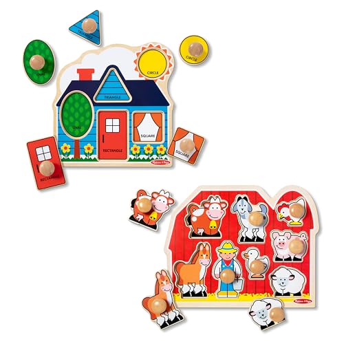 Melissa & Doug Riesen-Steckpuzzle aus Holz 2er-Pack für Babys und Kleinkinder Jungen und Mädchen – Großer Bauernhof, Erste Formen von Melissa & Doug