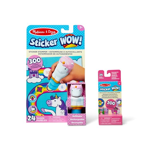 Melissa & Doug Sticker Wow! Einhorn-Paket: 24-seitiger Aktivitätenblock, Aufkleberstempel, 500 Aufkleber, Kunst- und Bastelspielzeug Sammelfigur von Melissa & Doug