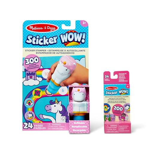 Melissa & Doug Sticker Wow! Einhorn-Paket: 24-seitiger Aktivitätenblock, Aufkleberstempel, 500 Aufkleber, Kunst- und Bastelspielzeug Sammelfigur von Melissa & Doug