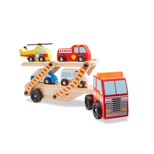 Melissa & Doug Notfallfahrzeugtransporter | Fahrzeuge und Züge aus Holz | LKWs und Fahrzeuge | 3+ | Geschenk für Jungen oder Mädchen von Melissa & Doug