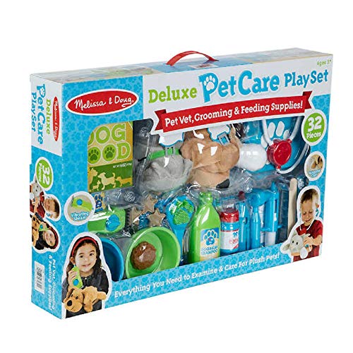 Melissa & Doug Deluxe Tierarzt Spielzeug Kinder 32-teilig | Pet Doctor Tierarzt Spielset | Kuscheltier Zubehör | Rollenspiel Set | Mädchen Geschenke 7 Jahre & jünger | Mädchen Spielzeug ab 3 Jahre von Melissa & Doug