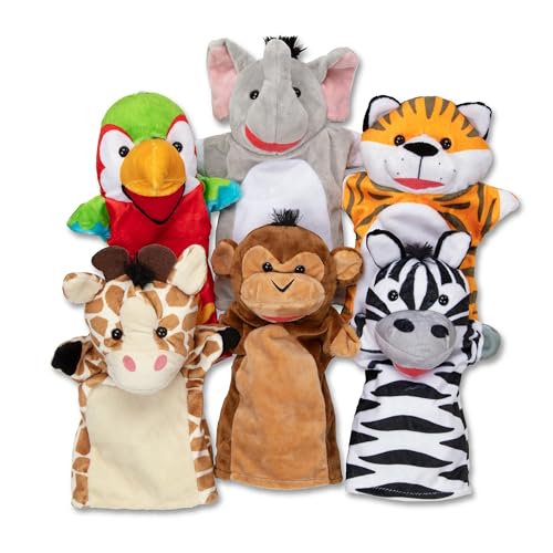 Melissa & Doug Handpuppen mit Safari-Kumpeln, 6er-Set (Elefant, Tiger, Papagei, Giraffe, AFFE, Zebra) von Melissa & Doug