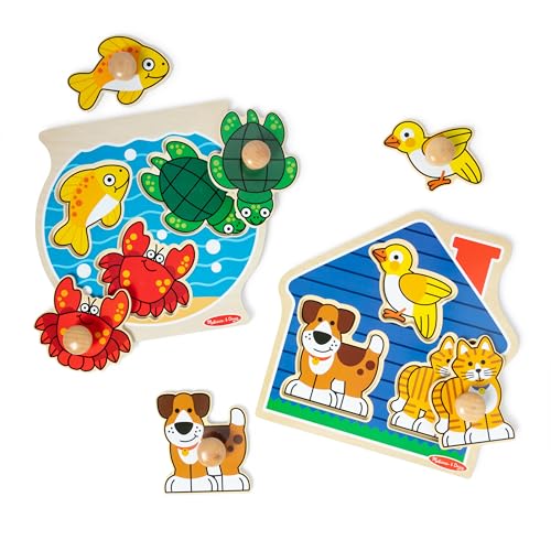 Melissa & Doug Jumbo-Puzzle aus Holz, 2er-Pack, Fischschale, Haustiere, 3-teilig, für Kleinkinder, Jungen und Mädchen, ab 1 Jahren von Melissa & Doug