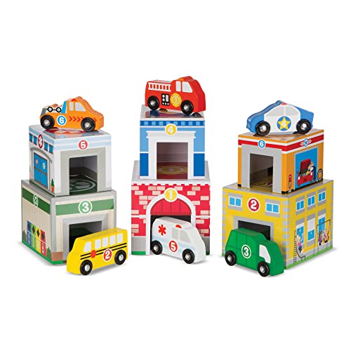 Melissa & Doug Nesting & Sorting Buildings & Vehicles , Wooden Toy & Trains , Trucks & Vehicles , 2+ , Gift for Boy or Girl, Sortiert von Melissa & Doug