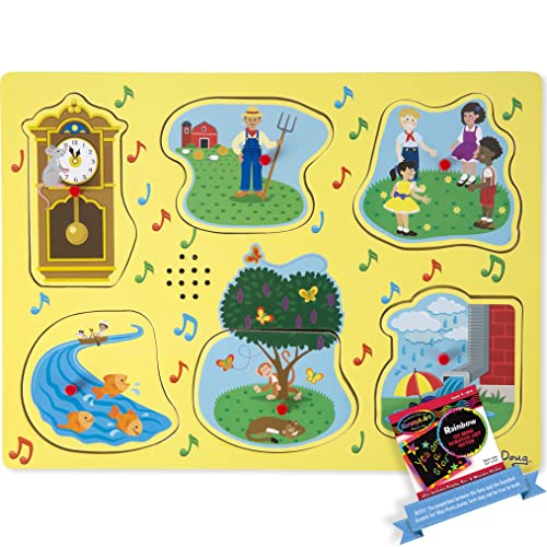 Melissa & Doug Sing-Along Nursery Rhymes 1:6-teiliges Sound-Puzzle-Bundle mit 1 Themenkompatiblen M&D Scratch Fun Mini-Pad (00735) von Melissa & Doug