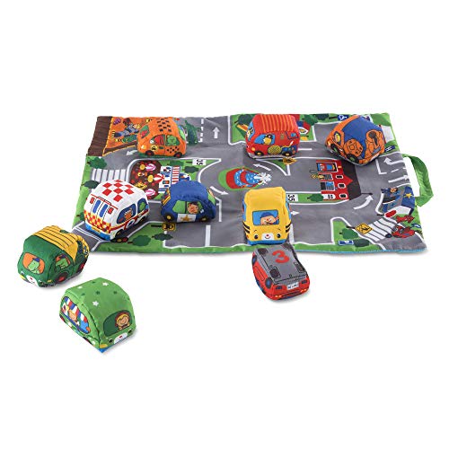 Melissa & Doug Städtespielmatte für unterwegs (49 cm x 36 cm) mit 9 weichen Fahrzeugen von Melissa & Doug