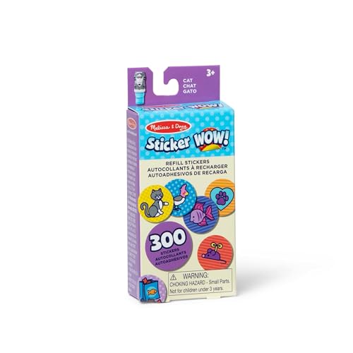 Melissa & Doug Sticker WOW 300 Aufkleber zum Auffüllen für den Aufkleberstempel Aktivität Bastelspielzeug Sammlerstücke – Katze mit Haustier-Thematik, sortiert (nur Aufkleber) von Melissa & Doug