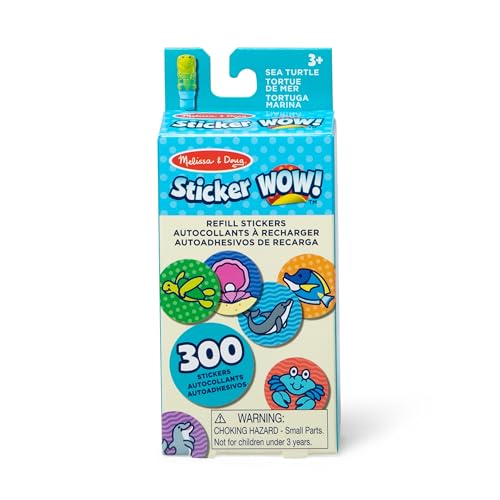 Melissa & Doug Sticker WOW 300 Aufkleber zum Auffüllen für den Aufkleberstempel Aktivität Bastelspielzeug Sammlerstücke – Meeresschildkröten-Thematik, sortiert (nur Aufkleber) von Melissa & Doug