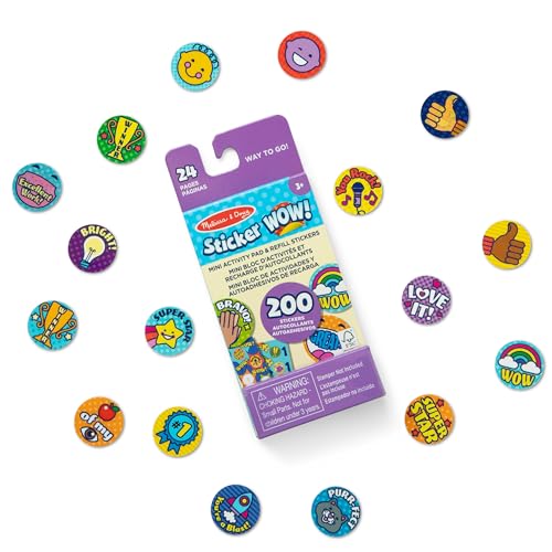 Melissa & Doug Sticker WOW Mini-Aktivitätenblock und über 200 Aufkleber zum Nachfüllen, Bastel- und Beschäftigungsspielzeug-Aufkleberstempel zum Sammeln – verschiedene Way to Go Belohnungs-Aufkleber von Melissa & Doug