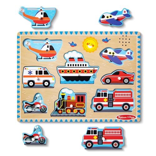 Melissa & Doug UPC Vehicles Sound Puzzle Wooden Peg Puzzle With Sound Effects, 8 Pieces von Melissa & Doug