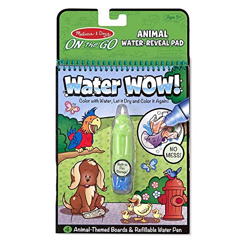 Melissa & Doug Water Wow. Wassermalbuch Tiere mit Spiralbindung und Wasserstift für Kinder ab 3 Jahren, 4 Motivseiten, auffüllbar und wiederwertbar nach dem Trocknen, ideal für unterwegs von Melissa & Doug