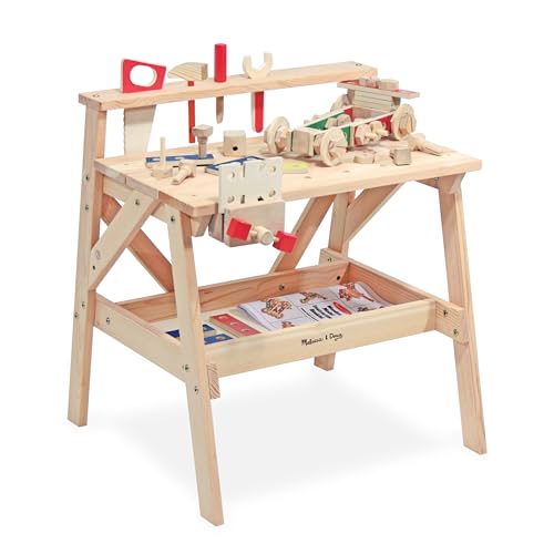 Melissa & Doug Wooden Project Solid Wood Workbench (Pretend Play, Sturdy Wooden Construction, Storage Shelf, 66.04 cm H × 47.625 cm W x 60.96 cm L) von Melissa & Doug