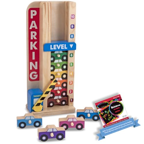 Wooden Stack & Count Parking Garage - Klassisches Spielzeug-Bundle mit 1 Thema kompatibles M&D Scratch Fun Mini-Pad (05182) von Melissa & Doug