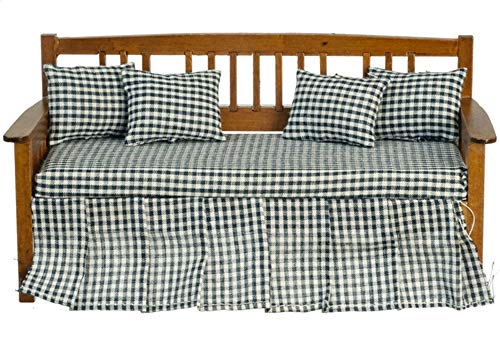 Melody Jane Puppenhaus Day Bed Sofa Walnuss Blau Kariert Miniatur-Möbel von Melody Jane