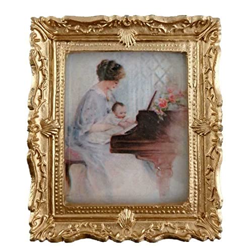 Melody Jane Puppenhaus Miniatur First Piano Lesson Bild Gemälde Gold Rahmen von Melody Jane