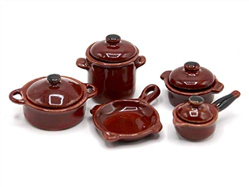 Melody Jane Puppenhaus Porzellan Earthen Kochtopf Pfannen Set Miniatur Küchenzubehör 5 PC von Melody Jane