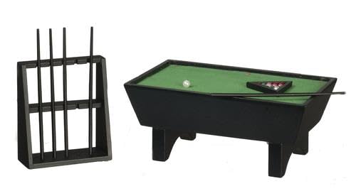 Puppenhaus Billardtisch mit dreieckigen Bällen Queues und Ständer, Schwarz, Miniaturmöbel Puppenhaus Billardtisch mit dreieckigen Bällen Queues und Ständer, Schwarz, Miniaturmöbel von Melody Jane
