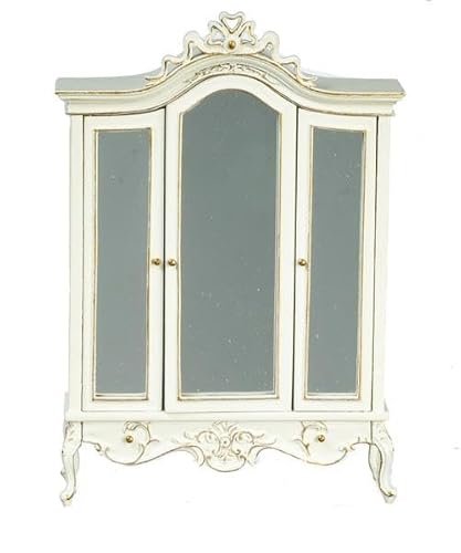 Puppenhaus-Kleiderschrank, weiß mit goldfarbenem Rand, handbemalt, JBM Schlafzimmermöbel Puppenhaus-Kleiderschrank, weiß mit goldfarbenem Rand, handbemalt, JBM Schlafzimmermöbel von Melody Jane