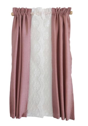 Puppenhaus-Vorhänge, rosa Vorhänge, weißes Netz, modernes Miniatur-Fensterzubehör Puppenhaus-Vorhänge, rosa Vorhänge, weißes Netz, modernes Miniatur-Fensterzubehör von Melody Jane