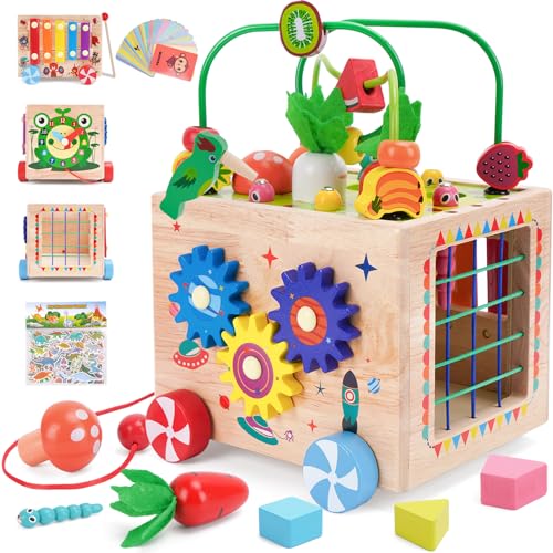 Baby Montessori Spielzeug ab 1 2 3 4 Jahr Geschenk, 10 in 1 Motorikwürfel Motorikspielzeug für Kinder Mädchen Jungen, Kinderspielzeug Holzspielzeug Busy Activity Board Spiel ab 18 Monaten von Melofaver