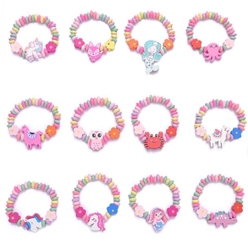 MenYiYDS 12 Pcs Freundschaftsarmbänder, farbige Holzarmbänder, Kinderschmuck Freundschaftsarmbänder, verstellbare Armbänder aus Holzperlen, Geschenke für Geburtstagsfeiern von MenYiYDS