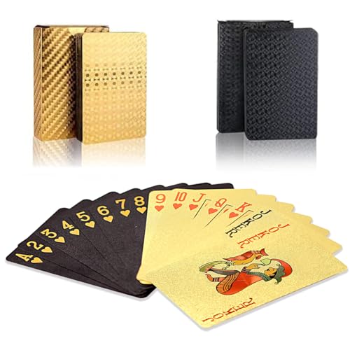 MenYiYDS 2 Pcs Schwarze und goldene Spielkarten Schwarzer Kartensatz, wasserdichte Spielkarten, Novelty Poker Game Tools Family Card Game Party Like (Schwarz, Gold) von MenYiYDS