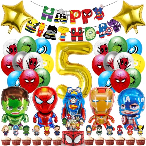 Superhelde Geburtstagsdeko 5 Jahre, Geburtstagdeko Kinder, Heros Luftballon GeburtstagDeko Junge, Geburtstag deko Tortendeko für Thema Party von Menelos