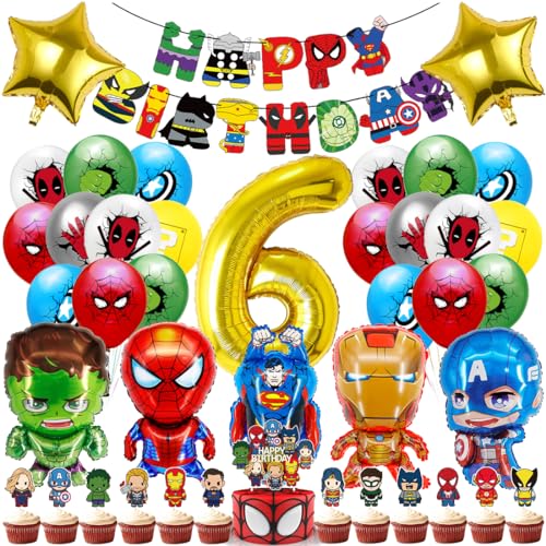 Superhelde Geburtstagsdeko 6 Jahre, Geburtstagdeko Kinder, Heros Luftballon GeburtstagDeko Junge, Geburtstag deko Tortendeko für Thema Party von Menelos