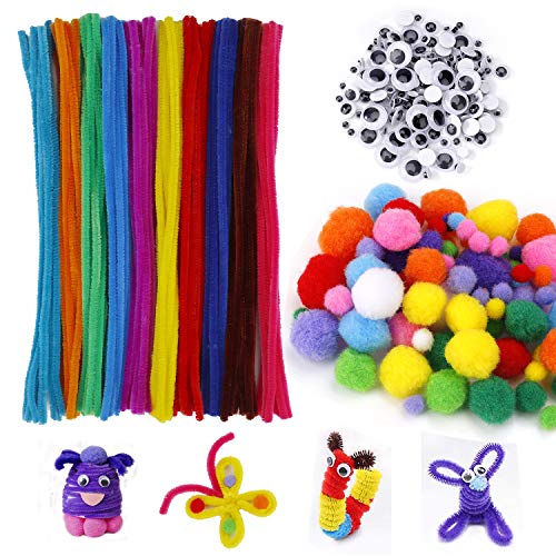 MengH-SHOP Bastelarbeiten DIY Art Supplies Jumbo Bastelset mit Pfeifenreiniger Pompons Googly Wiggle Eyes für Kinder DIY 500 Stück von MengH-SHOP