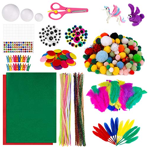 MengH-SHOP Bastelset für Basteln Art Craft Set Supplies mit Pfeifenreinigern Pom Poms Wackelaugen Feder Filz für Kinder DIY Handwerk von MengH-SHOP