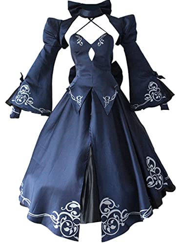 Anime Fate Stay Night Saber Alter Arturia Pendragon Cosplay Kostüm Damen Lolita Kleid (Medium, Blau) von MengXin