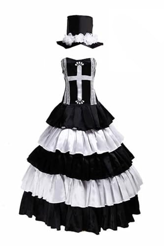 Anime Perona Cosplay-Kostüm für Damen, Halloween, mit Hut, Uniform, Anzug, personalisierbar, Schwarz, Größe M von MengXin