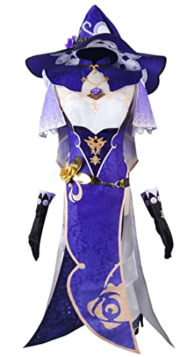 Game Genshin Impact Lisa Cosplay Kostüm Anime Frauen Blau Niedlich Lolita Kleid Halloween Anzug (Blau, Medium) von MengXin