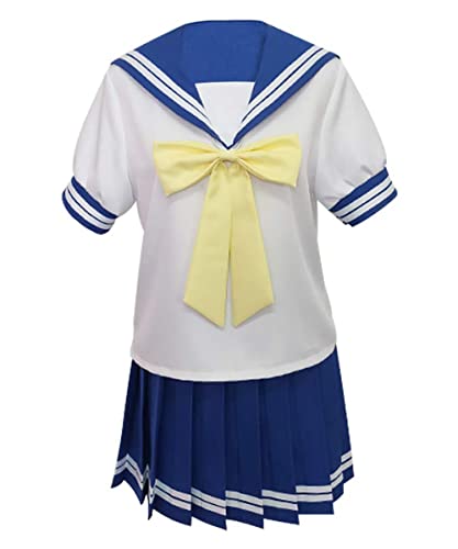 MengXin Anime Lucky Star Izumi Konata Cosplay-Kostüm, kurzärmelig, Matrosenanzug, Schuluniform, Outfit, Halloween (blau, XXXL-Large) von MengXin