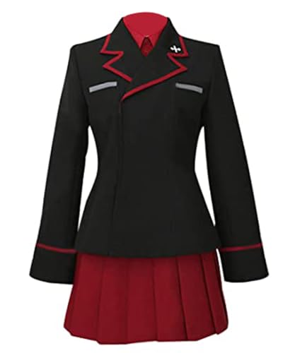 MengXin Anime Mädchen Und Panzer Maho Nishizumi Cosplay-Kostüm mit Hut, Uniform, Damenkleid, Anpassen (Schwarz, Größe L) von MengXin