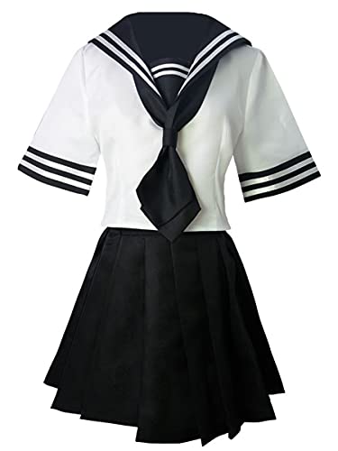 MengXin Anime Tokyo Revengers Senju Kawaragi Akashi Cosplay Kostüm Halloween Schuluniform Matrosenanzug (X-Large, Schwarz) von MengXin