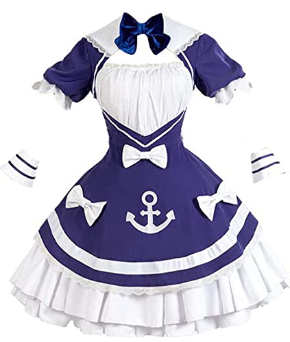 MengXin Anime VTuber Hololive Cosplay Minato Aqua SJ Dienstmädchen-Outfit, Uniformkleid, niedlicher Anzug, Cosplay-Kostüm, Halloween (Blau, personalisierbar) von MengXin