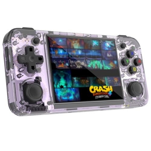 RG35XX H Handheld Spielekonsole,3.5 Inch IPS Screen Linux System mit 5500+ Klassische Spiele, Unterstützt 2.4G Wireless Gamepad und HDMI TV-Ausgang,Pocket Gamer（Transparent Violett） von Mengtech