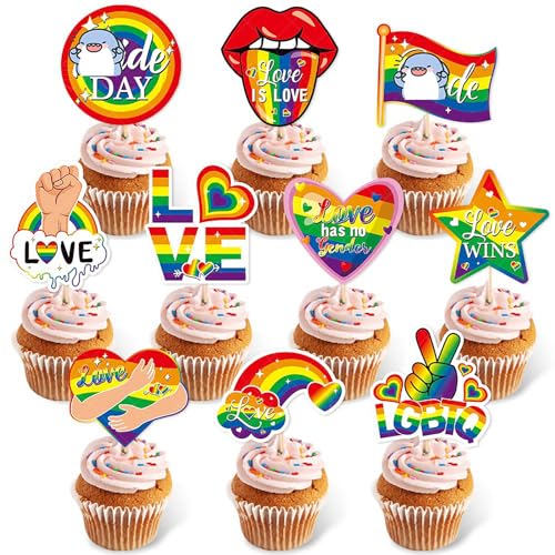 Cupcake-Topper, Regenbogen-Cupcake-Picks, Kuchendekoration, Pride Day, Motto-Party, Zubehör, Cupcake-Dekoration, 10 Stück von Meokro