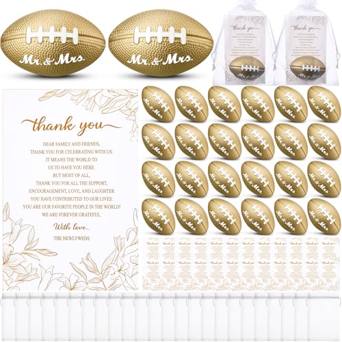 Meooeck 24-teiliges Hochzeitsgeschenk-Set für Gäste, Großpackung enthält 5,1 cm Mini-Fußball "Mr Mrs", Hochzeit, Stressball mit Dankeskarten, weiße Organza-Beutel für Gäste, Souvenirs, von Meooeck