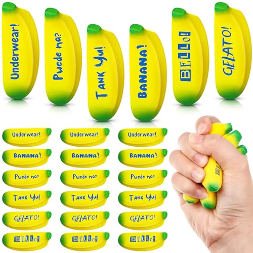 Meooeck Bananen-Stressspielzeug, dehnbare Bananen-Entlastungsspielzeug, Fidget-Angstspielzeug, Bananen-Stressbälle, Mini-PU-Banane, Partyzubehör, Schulbedarf für Stressabbau, 24 Stück von Meooeck