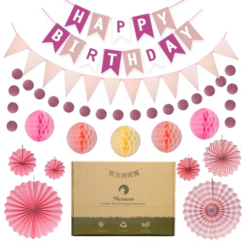 Meowoo Geburtstagsdeko, Rosa Geburtstag Party Deko - Happy Birthday Girlande, Wimpelkette, Wabenblumen, Papierfächer - Wiederverwendbare Deko Geburtstag für Männer und Frauen Meowoo Geburtstagsdeko, Rosa Geburtstag Party Deko - Happy Birthday Girlande, Wimpelkette, Wabenblumen, Papierfächer - Wiederverwendbare Deko Geburtstag für Männer und Frauen von Meowoo