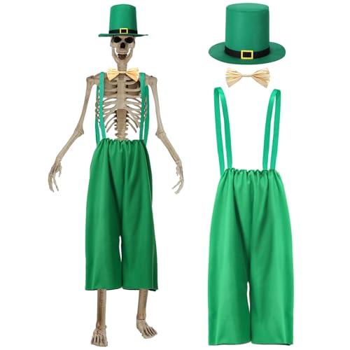 Mepase 4 Stück 3,6 m St. Patrick's Day Skelett Kleidung Zubehör Riesige Größe Skelett Hut Fliege und Shorts 3,6 m St. Patrick's Day Skelett Outfit für Garten Rasen Outdoor Dekoration von Mepase