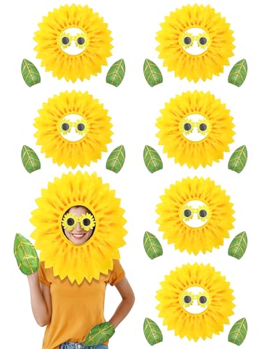 Mepase 6 Sets Halloween lustige Sonnenblumen-Kostüme gelbe Blume für Kostüm Performance Requisiten Sonnenblume Kopfbedeckung Brille Blatt Handschuh (Erwachsene) von Mepase