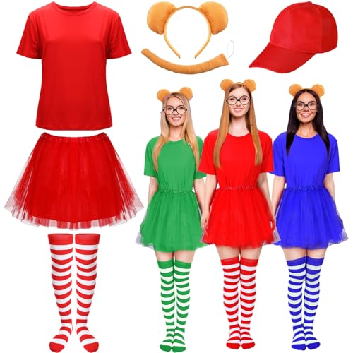 Mepase 6-teiliges Halloween-Tier-Kostüm-Set beinhaltet rote T-Shirt-Socken, Hut, Rock, Stirnband und Schwanz für Erwachsene, Teenager, Cosplay-Party, Mehrfarbig, XL von Mepase