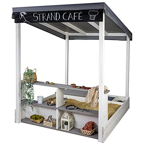 Meppi Sandkasten Strandcafe Weiss/grau aus Holz - Sandkiste für Kinder - Sandbox von Meppi